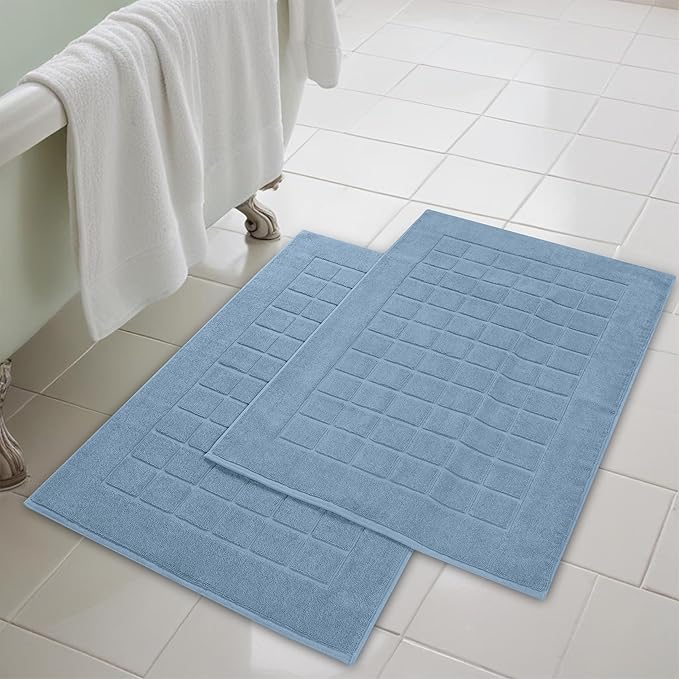 Superior 100% Cotton Bathmat Set, Bath Mats, Bathroom Decor, Shower, Bathtub Essentials, Home Accessories, Small Washable Rug, No Backing, Heavyweight, Nora Collection, Set of 2, 22" x 35", Denim Blue