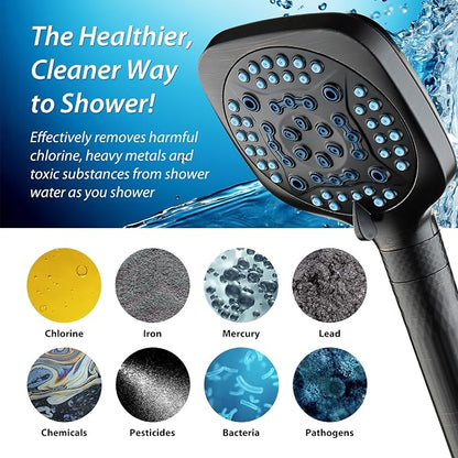 AquaCare 4X 10-Mode High Pressure Hand Shower w/Filter & 2-mode Power Wash | Filters Chlorine & Toxins, Softens Hard Water for Healthy Skin & Hair. Handheld Power Head Cleans Tub, Tile & Pets / Bronze