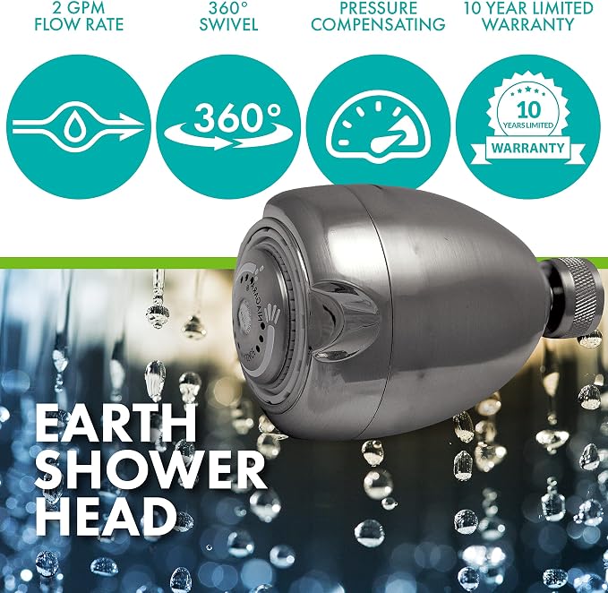 Earth Showerhead - Niagara Conservation | Energy & Water Saving Showerhead (2.0 GPM) High-Efficiency 3-Spray Brushed Nickel Fixed Shower Head (N2920BN)