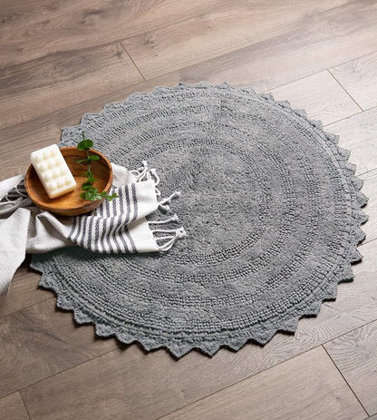 DII Crochet Collection Reversible Bath Mat, Round, 27.5" Diameter, Gray