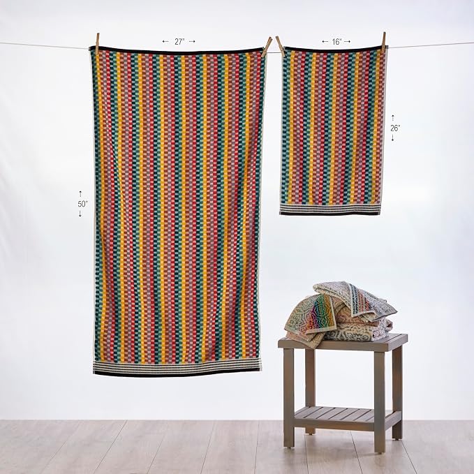 SKL Home Mid-Century Bath Towel, Premium 100% Cotton, Multi | Soft & absorbent, textured jacquard. Spa-level quality. 450 GSM weight.