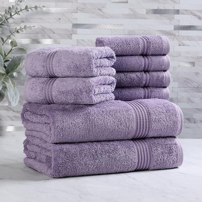 Superior Egyptian Cotton 8-Piece Towel Set, Assorted Towels for Home Bathroom, Guest Bath Decor Essentials, Includes 2 Bath, 4 Hand, 2 Face Towels/Washcloths, Quick Dry, Absorbent, Royal Purple