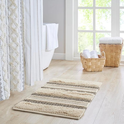 INK+IVY Bath Rug Hand-Woven Texture Shaggy Striped Soft & Water Absorbent, Boho Bathroom Décor Bath-Mats, Non-Slip Absorbent Quick Dry Mats for Tub, Shower Room, Asher, 20x32, Black 1 Piece