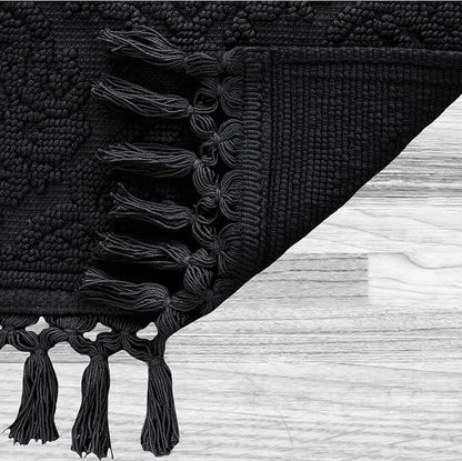 Jean Pierre - Ricardo Bath Mat, Woven Fringe Bathroom Rugs, 100% Cotton, Premium Bathroom Decor - Measures 21" x 41" - Black