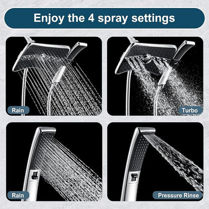 BRIGHT SHOWERS High Pressure Dual Shower Head Combo, Handheld Showerhead Rainfall Shower Head Set with Black Face, 60 Inch Long Stainless Steel Shower Hose, Chrome