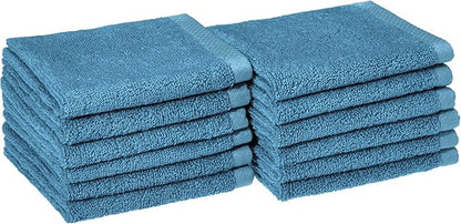 Amazon Basics Soft Cotton Washcloths, Quick-Dry, 12" x 12", 12-Pack, Lake Blue