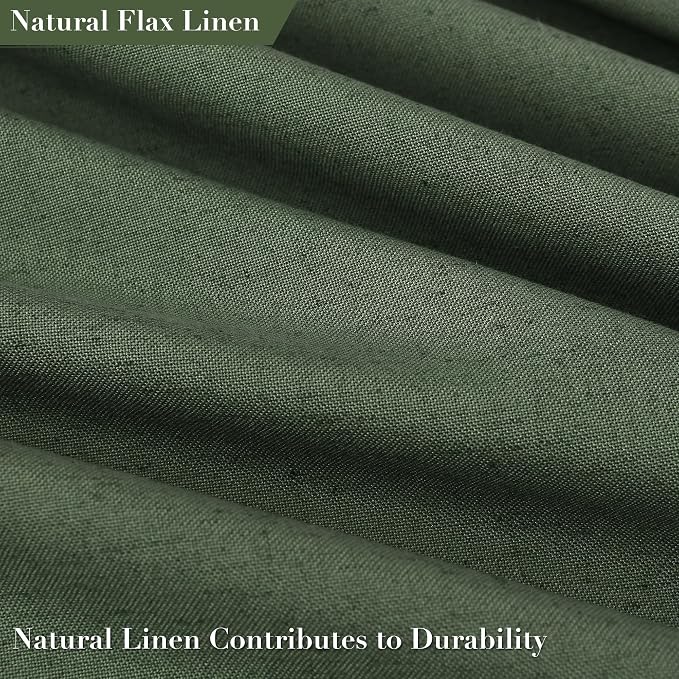 Olive Green Boho Linen Shower Curtain for Bathroom Luxury Fancy Modern Rustic Fabric Shower Curtain Set with Hooks Farmhouse Hotel Style Bath Accessories Decor Water Repellent 72x72