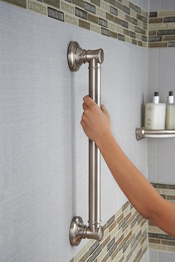 Delta Traditional (1-Pack) 18" Shower Grab Bar Seniors ADA Compliant Brilliance Stainless Steel 450 lb Capacity Bathroom Safety Handle for Shower, Tub | Wall Mounted Balance Assist, Grip Bar 41618-SS