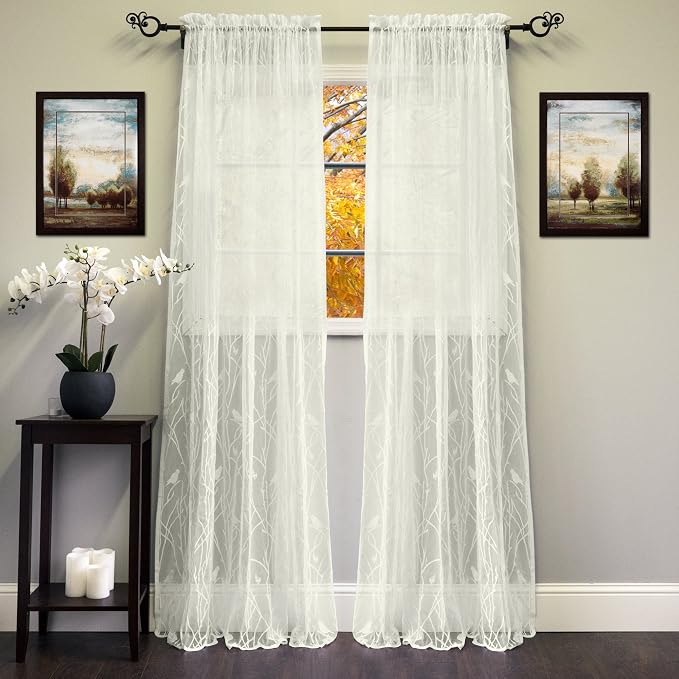 Sweet Home Collection Kitchen Curtains for Windows 40+ Styles & Colors Swag, Valance, Tier Sets & Panels Cafe Curtains for Farmhouse, Rustic, Modern Décor, Songbird Ivory, 84" Panel