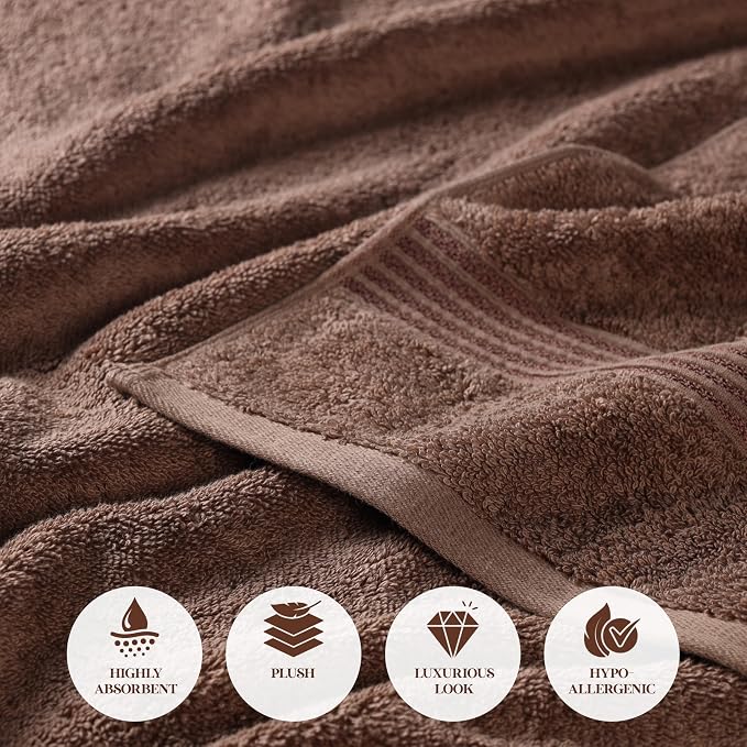 Superior Egyptian Cotton 12-Piece Towel Set, Assorted Towels for Home Bathroom, Guest Bath Decor Essentials, Includes 4 Bath, 4 Hand, 4 Face Towels/Washcloths, Quick Dry, Absorbent - Mocha