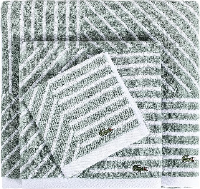 Lacoste Guethary Striped 6PC Towel Set – 100% Cotton, Reversible Design, Durable & Lightweight, Machine Washable – Aloe, 2 Bath Towels (30"x54"), 2 Hand Towels (16"x30"), 2 Washcloths (13"x13")