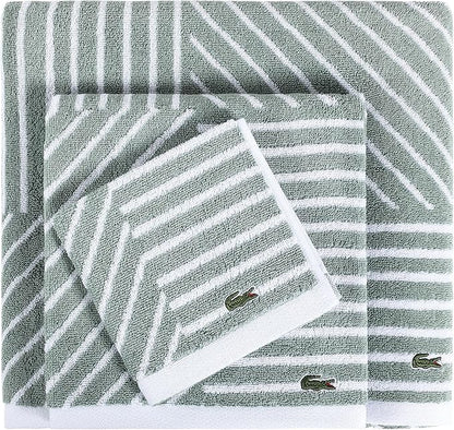 Lacoste Guethary Striped 6PC Towel Set – 100% Cotton, Reversible Design, Durable & Lightweight, Machine Washable – Aloe, 2 Bath Towels (30"x54"), 2 Hand Towels (16"x30"), 2 Washcloths (13"x13")
