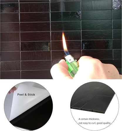 XUANINY Peel and Stick Backsplash Wall Tiles, Black Brushed, 10-Pack | Self-Adhesive, Easy to Install, Waterproof, Heat Resistant, Aluminum Mosaic Sticker, For Kitchen, 11.33"x11.92" Per Sheet
