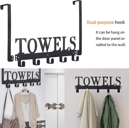 Kuhome Over The Door Hooks, Towel Holder for Bathroom, Door Mount Towel Rack Towel Hooks for Bedroom Beach Towels Bathrobe Wall Mount Hang on The Door Cabinet Cupboard Metal Sandblasted (Black)