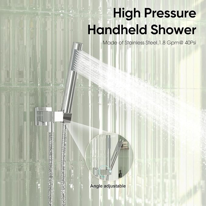Esnbia Bathtub Shower Faucet Set, Rain Shower System with Tub Spout, 10 Inches Shower Heads with Handheld Spray Combo, Wall Mounted Shower Fixtures with Shower Valve kit, Chrome