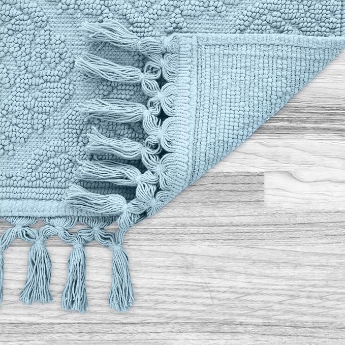 Jean Pierre - Ricardo Bath Mat, Woven Fringe Bathroom Rugs, 100% Cotton, Premium Bathroom Decor - Measures 27" x 52" - Light Blue