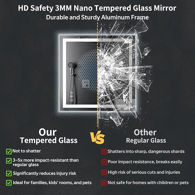 30"x32" LED Bathroom Mirror with Lights, Anti-Fog, Backlit+Frontlit | CRI 95, Stepless Dimmable, 3 Colors Lighting, Shatterproof Tempered Glass, HD Reflection, Memory, (Horizontal/Vertical)