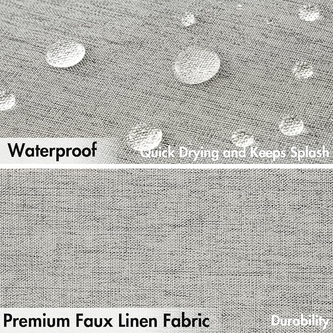 MIULEE Light Grey Scalloped Linen Shower Curtain 72x72 Inches | Linen Textured, Waterproof, Washable, 12 Metal Hooks, Heavy Duty Cloth, Black Border, Shower Curtain for Bathroom Bathtub
