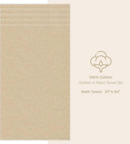 American Soft Linen Luxury 4 Piece Bath Towel Set, 600 GSM 100% Cotton Turkish Bath Towels for Bathroom, 27x54 in Extra Large Bathroom Shower Towels, Beige