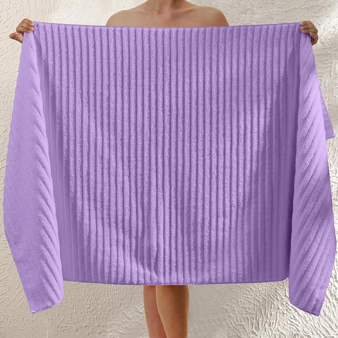 Elegant Comfort 100% Turkish Cotton Corduroy Ribbed Luxury Jumbo Bath Towel Ultra Soft - 35 x 70 Inch - Luxury Spa Premium Hotel Quality Highly Absorbent and Quick Dry Large Bath Towel, Lilac
