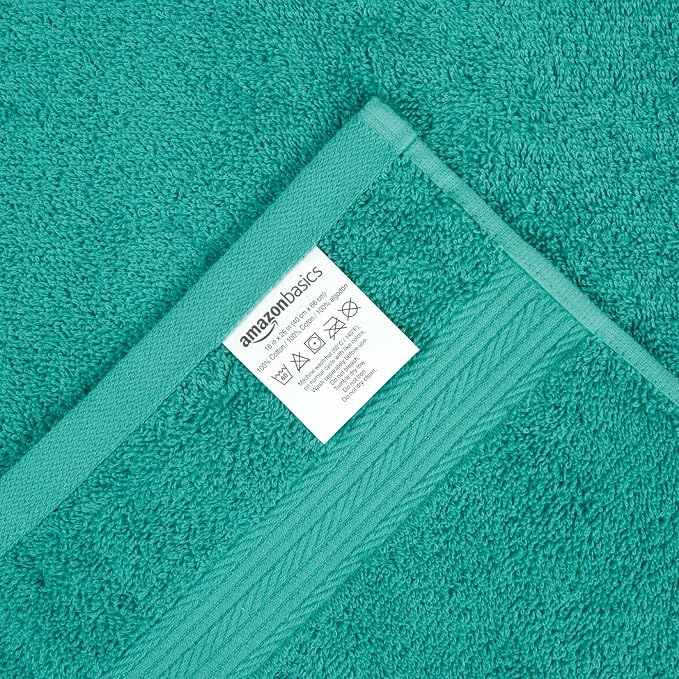 Amazon Basics Fade-Resistant 100% Cotton Hand Towels for Bathroom, Soft Absorbent, 26 x 16 inches, Teal, 6-Pack