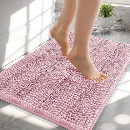 OLANLY Thick Small Bathroom Rugs 24x16, Soft Chenille Bath Rugs, Dusty Rose | Rubber Backing, Machine Wash, Extra Absorbent Striped Bath Mats for Bathroom Floor, Tub and Shower, Home Decor Accessories