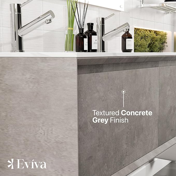 Eviva Aurora 60 in. Concrete Gray Wall Mount Double Sink Bath Vanity with Carrara Quartz Top