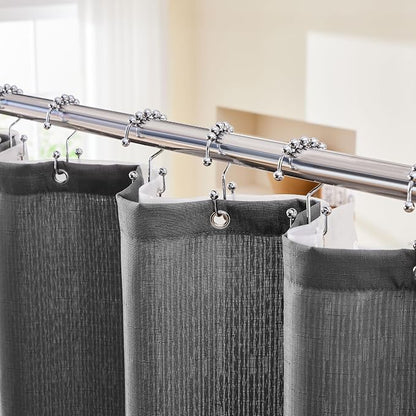 3 in 1 Shower Curtain Set, 72x84 Grey Shower Curtain and Liner with 12 Double Sided Shower Curtain Hooks, Cloth Shower Curtains for Bathroom,Waterproof