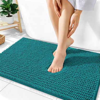 OLANLY Thick Chenille Absorbent Bathroom Rugs Mat 36x24, Deep Lake | Soft Bath Rugs, Rubber Backing, Machine Wash Dry, Bath Mats for Bathroom, Tub and Shower, Home Decor Accessories