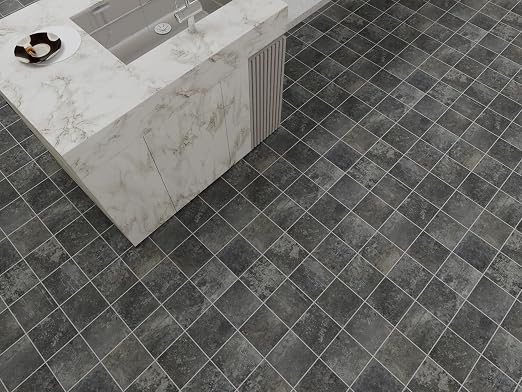 W&S 1-Sheet Faux Stone Peel and Stick Floor, Dark Grey Peel and Stick Backsplash, Stick on Brick Accent Wall,Self Adhesive Thicker Tile for Kitchen Bathroom,Bedroom,Waterproof Flooring Tiles