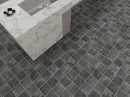 W&S 1-Sheet Faux Stone Peel and Stick Floor, Dark Grey Peel and Stick Backsplash, Stick on Brick Accent Wall,Self Adhesive Thicker Tile for Kitchen Bathroom,Bedroom,Waterproof Flooring Tiles
