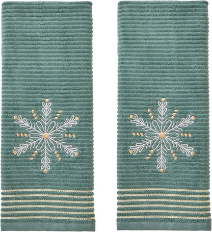 SKL Home Christmas Winter Snowflake Hand Towel Set, Green (2-Pack)