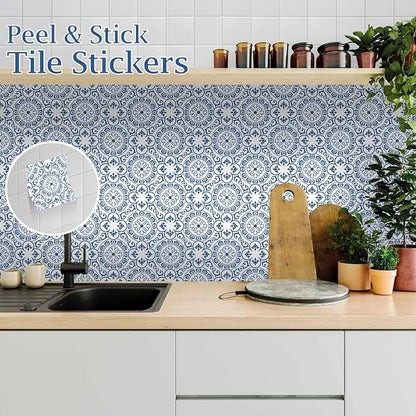 SVNOOC Peel & Stick Tile Stickers 12 PCS Self Adhesive Backsplash Decorative Wall Stickers for Kitchen Bathroom Tile Decals Waterproof & Removable 6" x 6" (Blue)