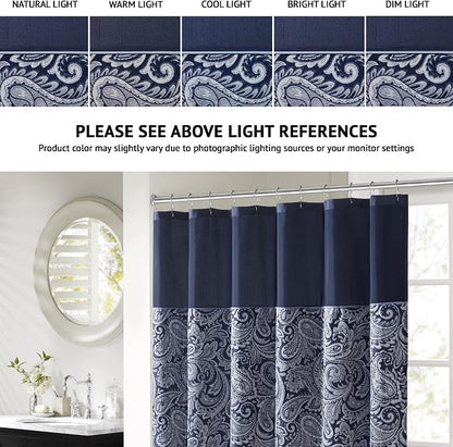 Madison Park Aubrey Shower Curtain for Bathroom, Jacquard, 72 x 72, Navy | Microfiber, Adds Privacy, Machine Washable, Striped Pattern, OEKO-TEX Certified