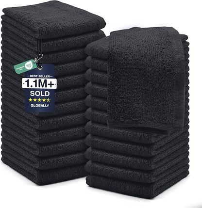 DAN RIVER 24 Pack Cotton Wash Cloths Set for Showering [12x12] Charcoal | Lighter Weight, Quick to Dry, Super Soft & Absorbent Face Towels, Hotel Quality, Perfect for Bathroom, Gym, Spa