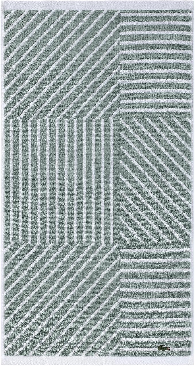 Lacoste Guethary Striped Towel – 100% Cotton, Reversible Modern Geometric Design, Soft & Absorbent, Durable & Lightweight, Machine Washable – Aloe, 16"x30" Hand Towel