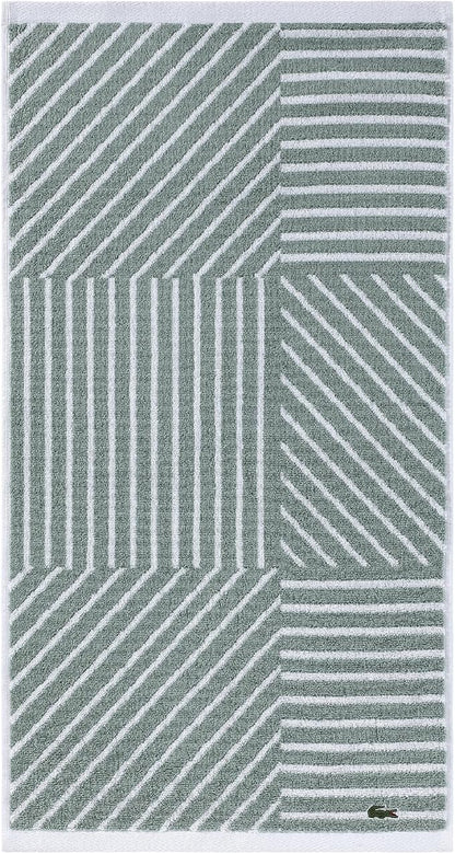Lacoste Guethary Striped Towel – 100% Cotton, Reversible Modern Geometric Design, Soft & Absorbent, Durable & Lightweight, Machine Washable – Aloe, 16"x30" Hand Towel
