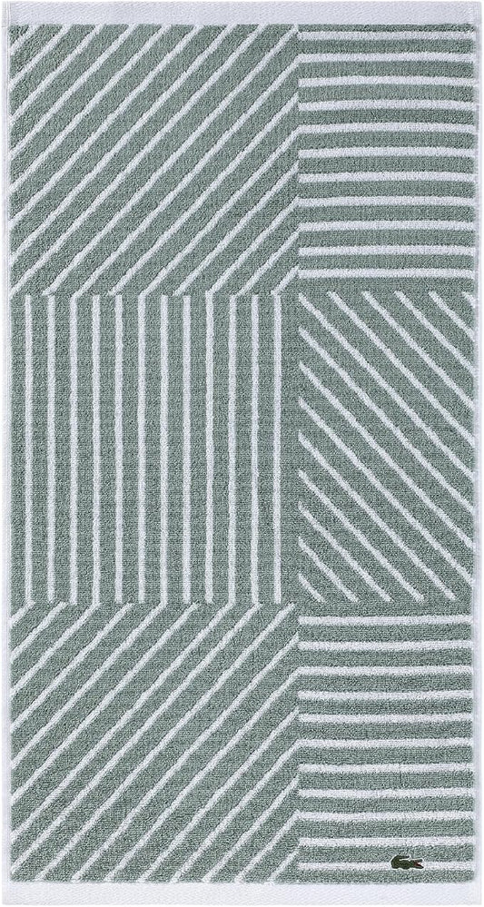 Lacoste Guethary Striped Towel – 100% Cotton, Reversible Modern Geometric Design, Soft & Absorbent, Durable & Lightweight, Machine Washable – Aloe, 16"x30" Hand Towel