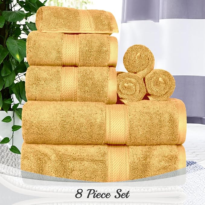 Superior Egyptian Cotton Ultra Plush & Absorbent, 10 Piece Set, Gold | Quick Dry, Soft Luxury Towel Set, Bath Essentials, Guest Bath, Spa, 2 Bath, 4 Hand, 4 Face Towels, Madeline Towels