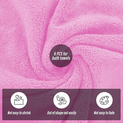 MOONQUEEN 6 Pack Premium Bath Towel Set - Quick Drying - Microfiber Coral Velvet Highly Absorbent Towels - Multipurpose Use as Bath Fitness, Bathroom, Shower, Sports, Yoga Towel (Frozen Berry)