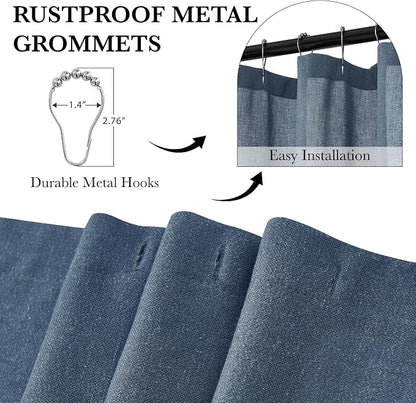 KGORGE Linen Fabric Shower Curtain for Bathroom-Button Hole Waterproof Lightweight Washable Privacy Shower Curtain Sets for Bathtub with 12 Metal Hooks, W72 x 72 inches Long, Navy Blue, 1 Panel