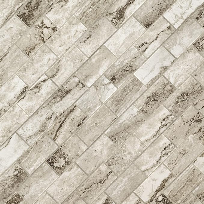 MSI Pietra Bernini Camo Polished Porcelain Subway Tile for Tile, Shower Wall Tile, 12 in. x 12 in. Mesh-Mounted Mosaic Tile (8 sq. ft.)