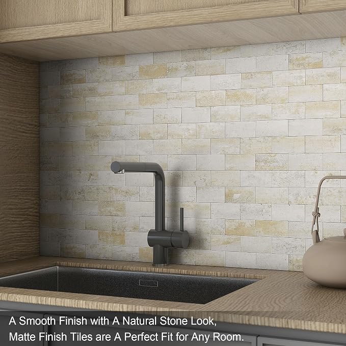 BeNice Marble Peel Stick Backsplash Tile Kitchen Blue Yellow Rust 10pcs