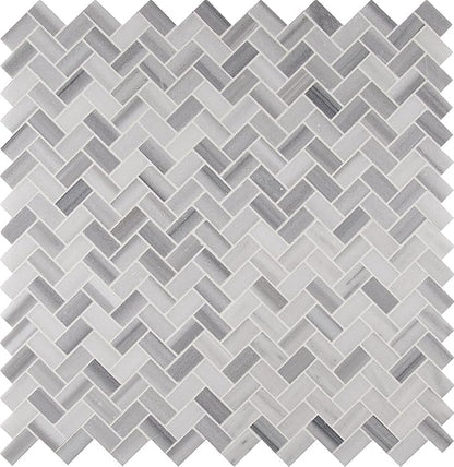 MSI Bergamo 12 in. x 12 in. Herringbone Polished Marble Mosaic Tile, Mesh-Mounted, for Kitchen Backsplash, Bathroom, Floor, Accent Wall, and Shower Wall, Gray