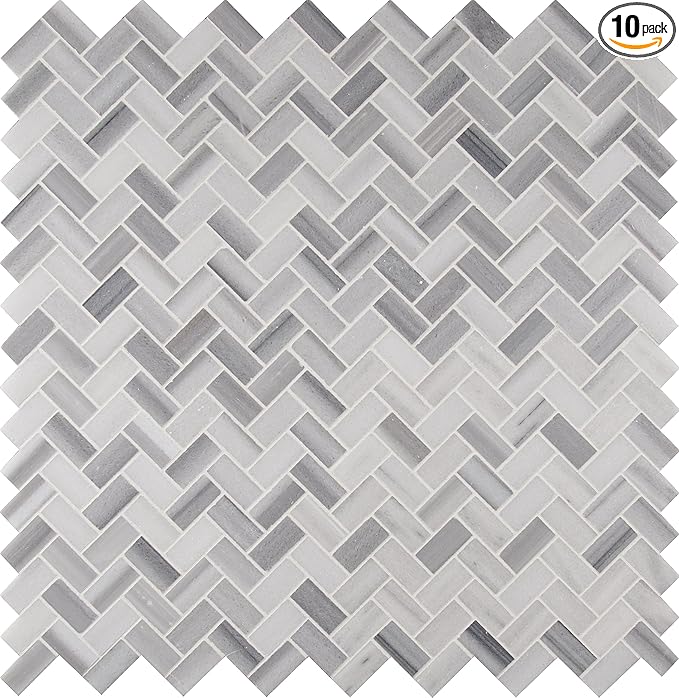 MSI Bergamo 12 in. x 12 in. Herringbone Polished Marble Mosaic Tile, Mesh-Mounted, for Kitchen Backsplash, Bathroom, Floor, Accent Wall, and Shower Wall, Gray
