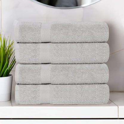 SUPERIOR 4-Piece Cotton Bath Towel Set, Towels for Adults, Kids, Fast Drying Body Towels, Shower, Bath, Pool, Guest/Master Bathroom Essentials, Dorm, Home, Apartment, Franklin Collection, Silver
