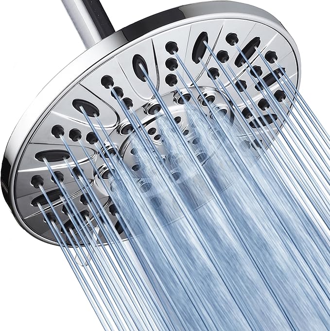AquaDance Chrome High Pressure 6-Setting, 7" Rainfall Shower Head – Tested to Meet US Quality Standards, Angle-Adjustable, with Tool-Free Installation Finish – 1.8 GPM
