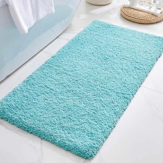 ILANGO Teal Bathroom Rugs 70" × 24" Non Slip & Super Absorbent Thick Soft, Washable Bath Carpet Runner for Floor, Microfiber Plush Shaggy Bath Mats with Rubber for Bedroom Bathtub Shower Room