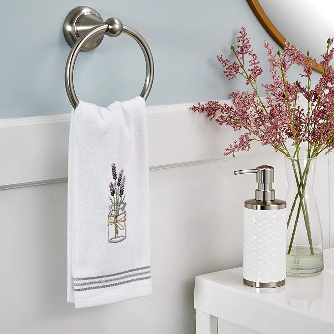 SKL Home by Saturday Knight Ltd. Lavender Hand Towel (2-Pack), White , 16x25 | Soft, decorative velour. For use in the bathroom, kitchen or bar & makes a great gift.