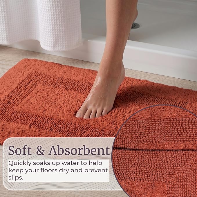 Bathroom Rugs - 2 - Piece Cotton Bathroom Mat Set - Machine Washable Bath Mats for Washroom, Kitchen, or Laundry Room by Lavish Home (Brick)